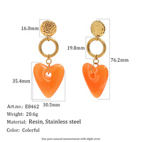 Anting Tusuk Lapis Emas Tekstur Retro Eropa dan Amerika Desain Hati Resin Bahan Stainless Steel untuk Wanita, Cocok untuk Pesta dan Sehari-hari