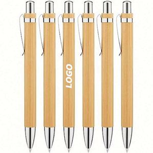 Bolígrafos Retráctiles de Bambú Personalizados, Punta Mediana de 1.0 mm, Tinta Negra - Ideales para Regalos Promocionales y Escritura Ecológica - Product Image 1