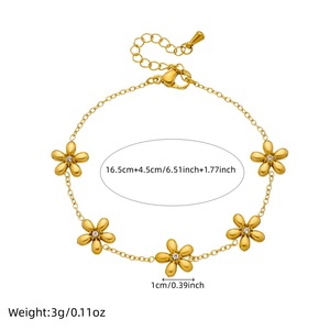 <b>Flower</b> Shape Gold Plated Zinc Alloy <b>Bracelet</b> With Rhinestone Inlay For Gift - Product Image 4