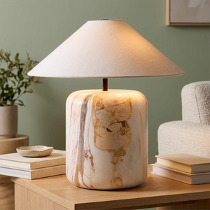 Luxury White Marble Modern <b>Table</b> Lamp with Cylindrical Shade for Housewarming Tabletop Use in Bedroom & Living Room Decor - Product Image 3
