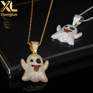 Collier tendance hip-hop Veromca Fashion en laiton avec pendentif fantôme aux expressions amusantes et micro-incrustations de zircon - Product Image 6