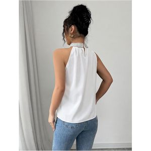 FOXA Women's Summer Halter Top Beaded Sleeveless <b>Blouse</b> Casual Elegant Work Shirt Breathable Polyester - Product Image 2