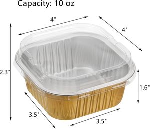 Molde para cupcakes Bandeja para hornear 300ml 10oz Contenedores cuadrados de papel de aluminio Pan Desechable Aluminio Mini moldes para pan con tapa de plástico - Product Image 2