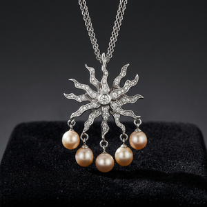 Collar con Colgante de Estrella Plateado con Perlas de Imitación y Circonita Cúbica para Mujer, Joyería Clásica con Cadena de Serpiente - Product Image 1