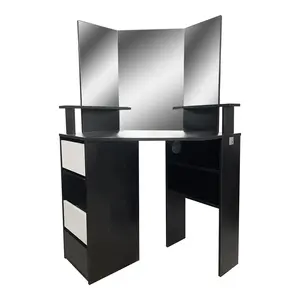 Black Makeup Dresser Corner Vanity Set with Stool and Mirror