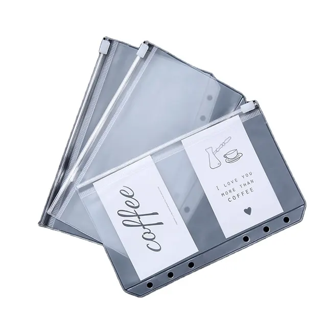 plastic customised file folder A5/A6/A7 Waterproof 6 Holes Clear Binder Zipper Folders