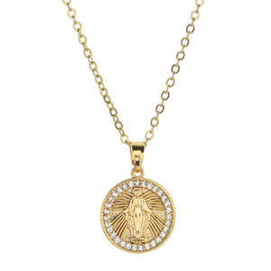 Collar con colgante de circonia cúbica, cadena de acero inoxidable, color dorado, de la Virgen María - Product Image 3