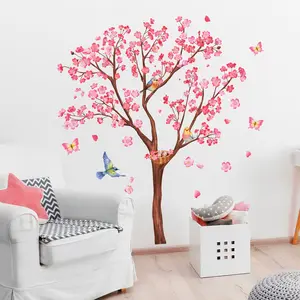 핑크 매화 나무 벽 스티커 나비 우아하게 춤 데칼 거실 장식 벽지