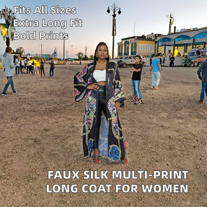 Chaqueta tipo cárdigan holgada informal de moda con estampado floral de seda sintética tejida de talla grande para mujer - Product Image 2