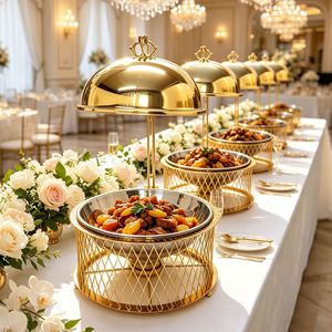 Nouveau design – Réchaud de buffet commercial 8L doré avec base en nid d'oiseau et chauffage à l'alcool pour hôtels, mariages et buffets - Product Image 1