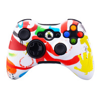 Housse de protection en silicone colorée pour la console de jeu Xbox 360, manette, impression par transfert d'eau, coque en caoutchouc souple