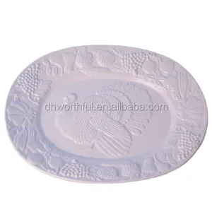 Gepersonaliseerde Witte Keramische Kalkoen Platter Voor Thanksgiving Day