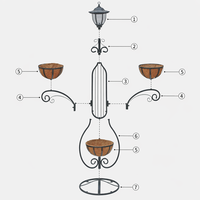 Support de pot de fleurs solaire à 3 paniers avec cadre en fer courbé, paniers en fibre de coco, décoration de jardin, patio, cour