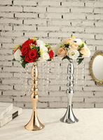 Centre de table de mariage, porte-bougie en métal doré à longue tige, support à fleurs pour décoration de table de mariage