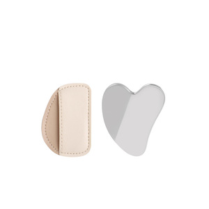 Strumento Gua Sha in Acciaio Inox a Forma di Cuore con Logo Personalizzato e Custodia in Pelle per Drenaggio Linfatico Facciale ad Uso Domestico - Product Image 1