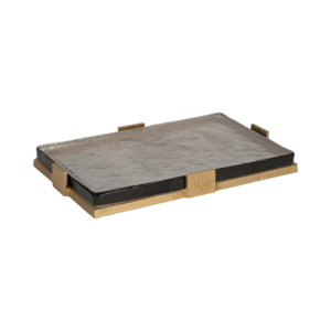 Elegante Vassoio Decorativo con Cornice in Metallo e Piano in Vetro, Pezzo d'Arredo Moderno per Comodino o Tavolino da Caffè - Product Image 3