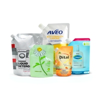 Pochettes à bec verseur personnalisées en gros, 3 designs, sacs souples réutilisables de qualité alimentaire pour boissons liquides, pour la vente au détail