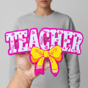 Nouveaux patchs brodés personnalisés en chenille avec lettres et nœuds, grand format, à paillettes, pour enseignants, thermocollants, vente en gros pour vêtements - Product Image 2