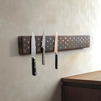 Porte-couteaux magnétique en noyer, support de rangement de cuisine en grain de bois, bloc à couteaux, barre à couteaux murale avec ruban adhésif double face