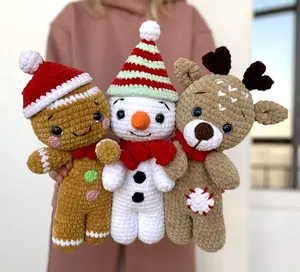 儿童圣诞毛绒钩针娃娃可爱针织蓬松毛绒Amigurumi玩具钩针驯鹿雪人