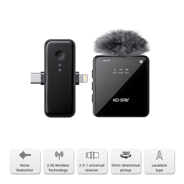 Noise Cancelling 2.4ghz Wireless Mini Microphone Lavalier for Phones Wireless Vlogging Microphone for Video