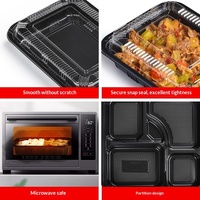 Boîte à repas en plastique noir épaissi PP, conteneur alimentaire à 1, 3 ou 5 compartiments, emballage alimentaire anti-fuite pour restaurant