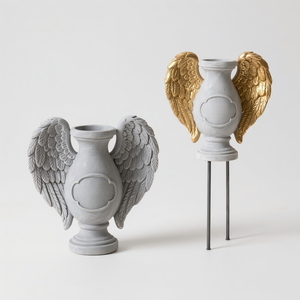 Vase de cimetière pour décorations funéraires, vase de tombe avec anges et croix, vases pour pierres tombales avec pointes métalliques pour cimetière - Product Image 3