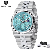Montre-bracelet pour homme Benyar BY-5225M 40MM, nouveau design original, cadran de luxe, chronographe en acier inoxydable, montre-bracelet à quartz pour homme, Reloj