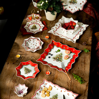 Assiettes de Noël rouges en gros LovingHome, sets d'assiettes de présentation pour mariage, vaisselle en porcelaine pour la maison et les fêtes