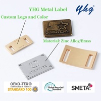 YHG Haute Qualité Gravé Lettre En Alliage De Zinc En Laiton Marque Logo Étiquettes Personnalisées Plaques Étiquette En Métal pour Vêtements Manteau