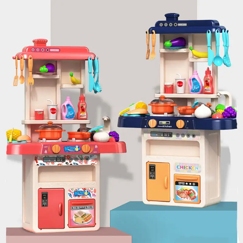 Çocuk oyun evi plastik Mini mutfak eğitici oyuncaklar çocuklar için oyun seti ile gıda oyna Pretend tulumları çocuk kız hediye