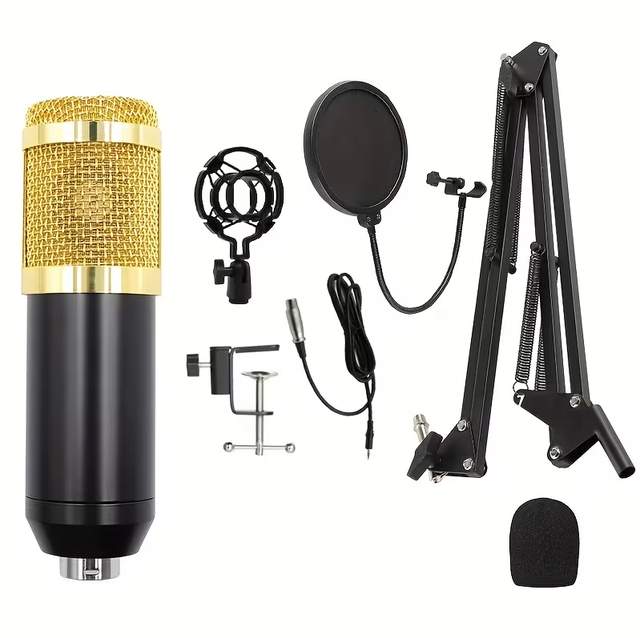 BM-800 All-Metal Microphone Set, USB Powered, 3.5mm Jack, Multi-purpose Condenser Microphone, Suitable for Laptop Recording