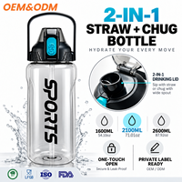 Bouteille d'eau de sport personnalisée grande capacité (1600 ml, 2100 ml, 2600 ml) avec paille et couvercle à ouverture rapide, poignée à verrouillage à une touche