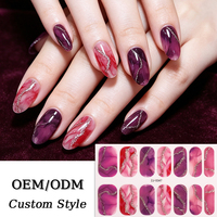 Bandes de vernis à ongles marbré aquarelle pastel non toxiques RTS, 14 embouts, pailletés, enveloppement complet pour manucure DIY et autocollants pour ongles de salon