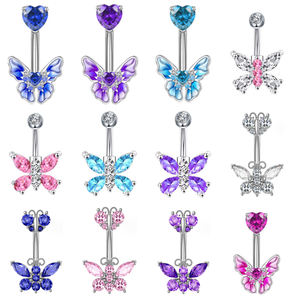 Bijoux de <span class=keywords><strong>piercing</strong></span> personnalisés pour fêtes et mariages, <span class=keywords><strong>piercing</strong></span> de <span class=keywords><strong>nombril</strong></span> papillon en acier inoxydable avec diamant et motif goutte d'huile - Product Image 4