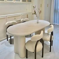 Table à manger ovale en pierre frittée OEM personnalisée avec pieds côtelés, faible MOQ, ensemble de tables à manger pour restaurant et café