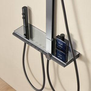 Sistema de ducha y grifería digital moderno de pared con columna mezcladora y estante de almacenamiento - Product Image 3