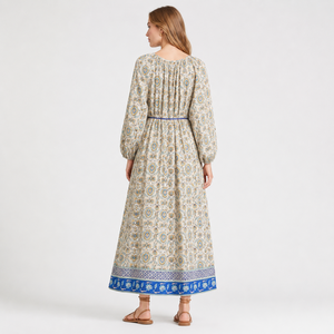 Vestido Largo SHENGFU, Elegante, Estampado, Verano, <span class=keywords><strong>Mujer</strong></span>, Floral, Moda, Maxi, Cuello en V, Boho, Cinturón, Ropa Personalizada OEM, Resort - Product Image 2