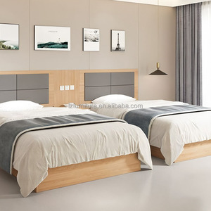 Custom Hotel Project Bedroom Furniture Customize <b>Single</b> Twin <b>Bed</b> Sets with Upholstered Headboard & Nightstands for Budget Hotels - Product Image 4
