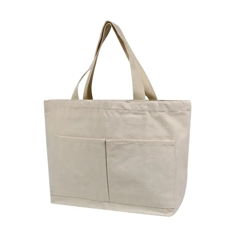 Accept Small Qty Heavy Duty Custom Canvas Cotton Tote Shoulder Bag With Pocket Reusable