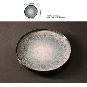 WEIYE高耐久性磁器プレートラウンド石器セラミック皿カスタマイズセラミック食器反応性釉薬プレート