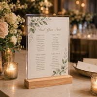 Numéro de table en acrylique avec base en bois – Présentoir pour numéros de table de mariage, réceptions et événements