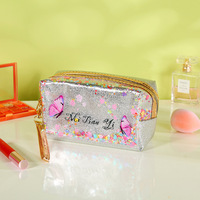 Sac de maquillage en PVC PU, pochette de voyage à fermeture éclair personnalisée, sac à cosmétiques avec Paillette