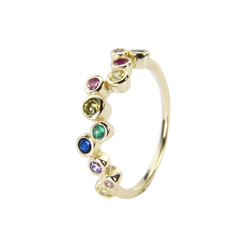 Trendy 925 Sterling Zilveren Bezel Instelling Multi Color Rainbow Vinger Ring