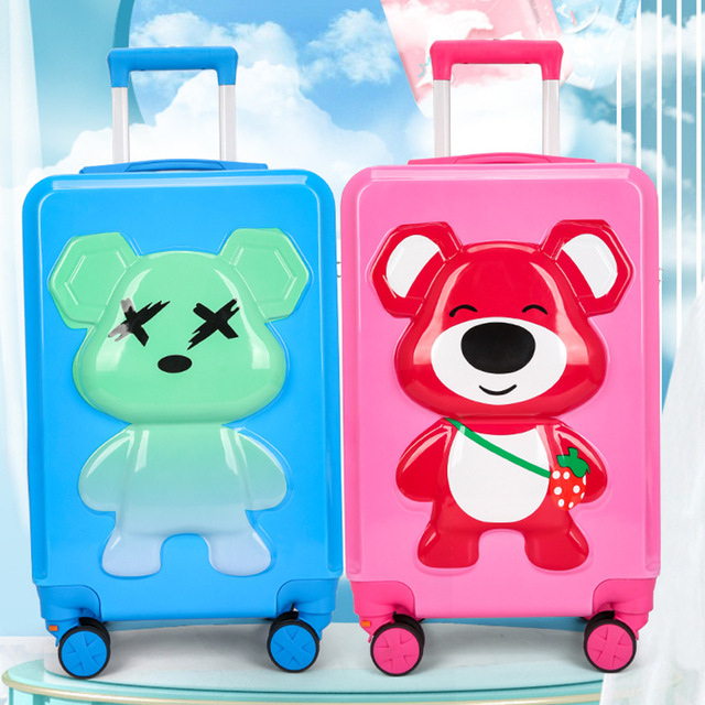 Girls Cartoon Spinner Hard Shell Trolley Bag with Lock Strawberry Bear Design Travel Luggage