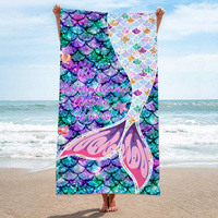 Summer Kids Turkish Style Microfiber Beach Towel Cute Mermaid Pattern Lightweight Sand-Free Quick-Dry Fade-Resistant Bath Towels