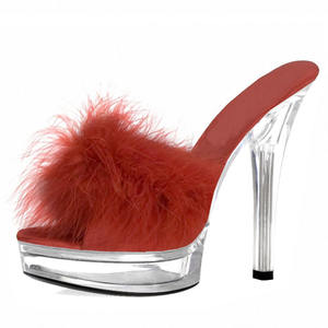 Parti Seksi Fetiş 13CM Yaz Modası Şeffaf Kristal Büyük Beden Süper Striptizci Yüksek Topuklu Ayakkabılar <span class=keywords><strong>3</strong></span> İnç Kadın Tüy Terlikleri - Product Image 5