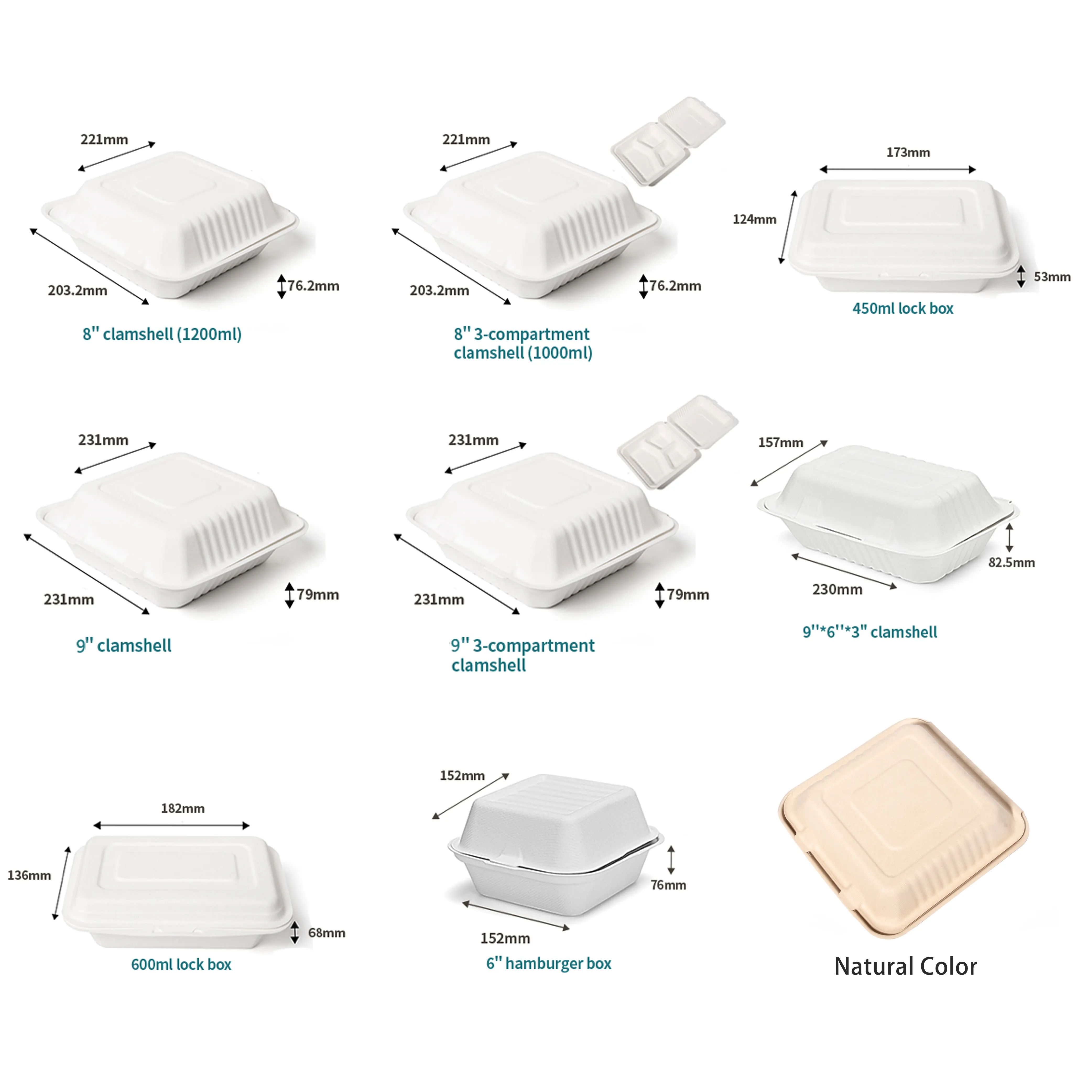 Eco lancheira biodegradável amigável descartável refeição caixa cana bagasse food box