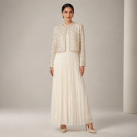 Ensemble de tenue modeste pour femme, style Moyen-Orient, avec veste courte perlée ivoire de qualité supérieure et robe longue plissée, idéal pour l'Aïd, vente en gros, nouveauté