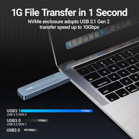 Boîtier de disque dur mobile gris transparent USB3.0 de 2.5 pouces SSD en aluminium avec interface externe
